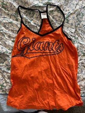 PINK Victoria's Secret Orange and Black 'Giants' Racerback Tank